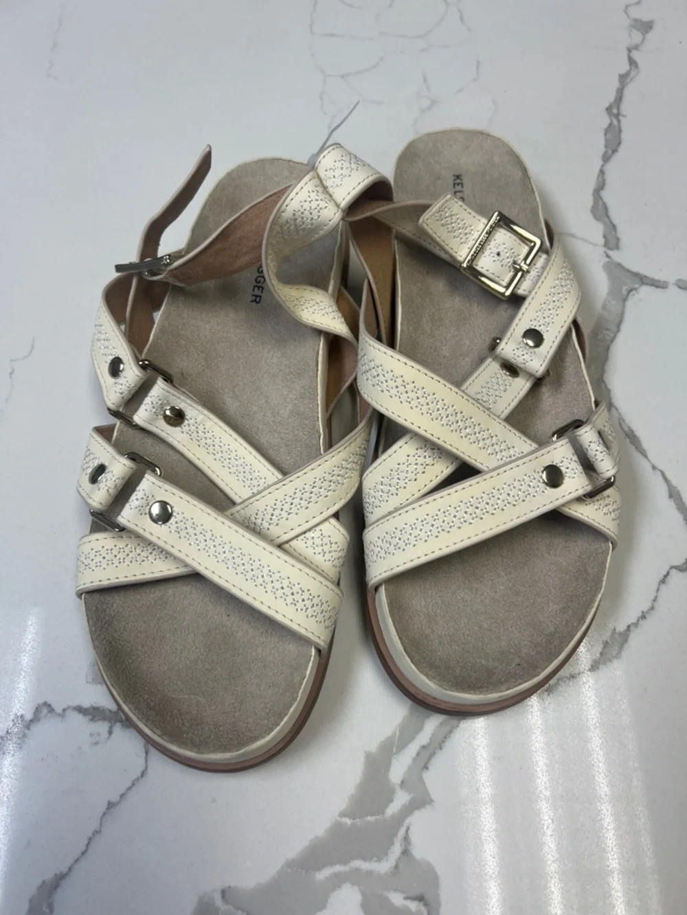 Kelsi Dagger Brooklyn White Leather Strappy Sandals Size 10